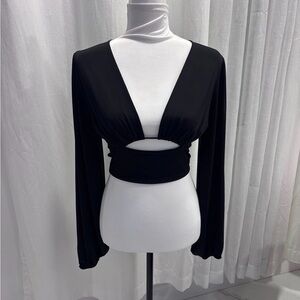 Windsor Black Cut-Out Long Sleeve Crop Top